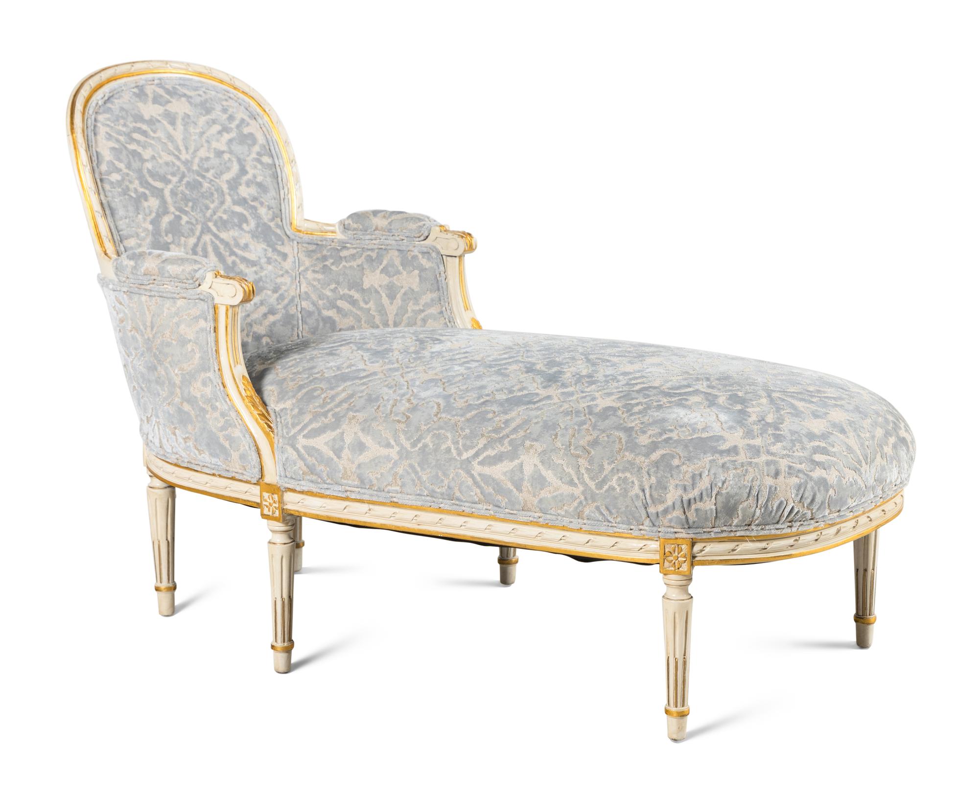 A Louis XVI Style Painted and Parcel-Gilt Chaise Longue