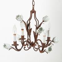 A French Opaline Glass and Tôle Four-Light Chandelier
