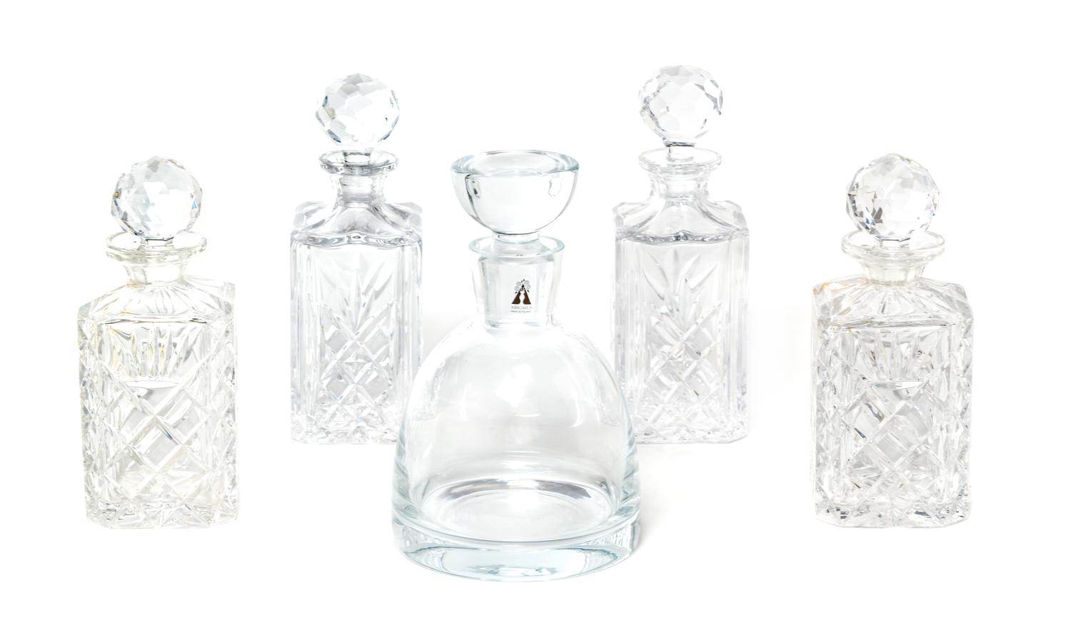 A Group of Five Glass Decanters Height of tallest 11 inches. — VARIOUS MAKERS