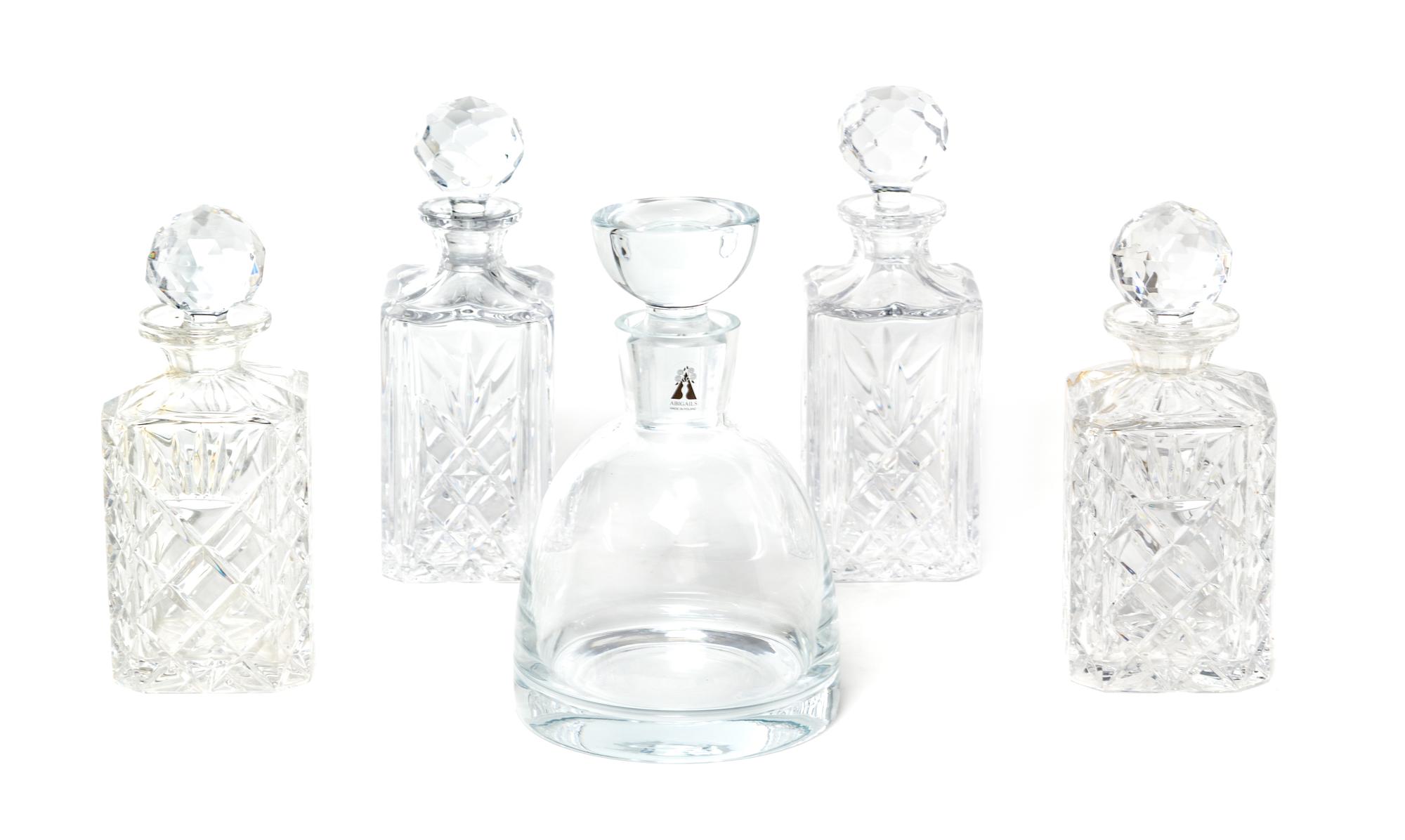 A Group of Five Glass Decanters Height of tallest 11 inches. — VARIOUS MAKERS