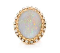 A Yellow Gold, Opal and Diamond Ring, 9.30 dwts.