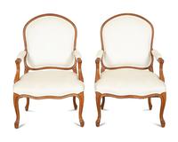 A Pair of Louis XV Style Beechwood Fauteuils