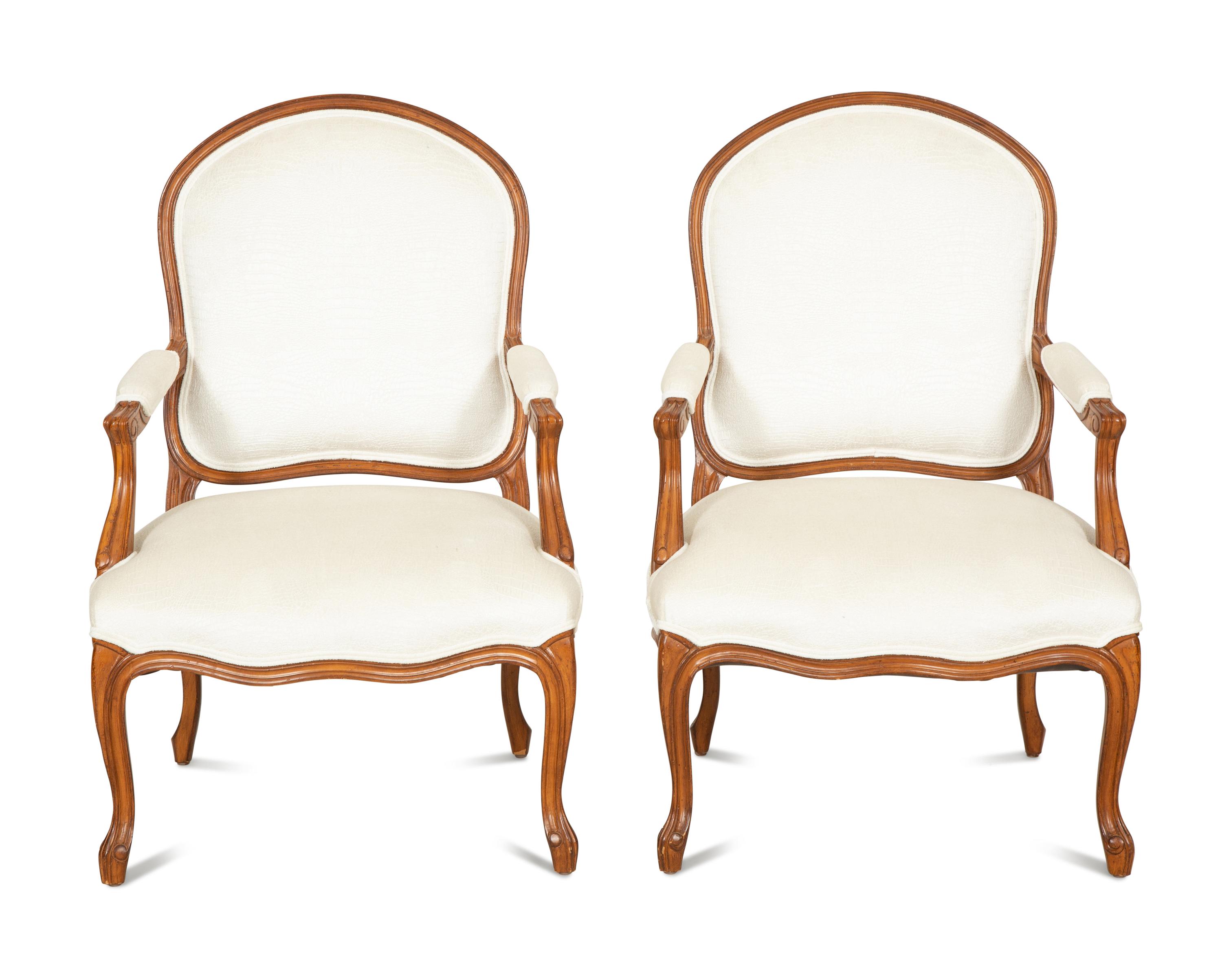 A Pair of Louis XV Style Beechwood Fauteuils