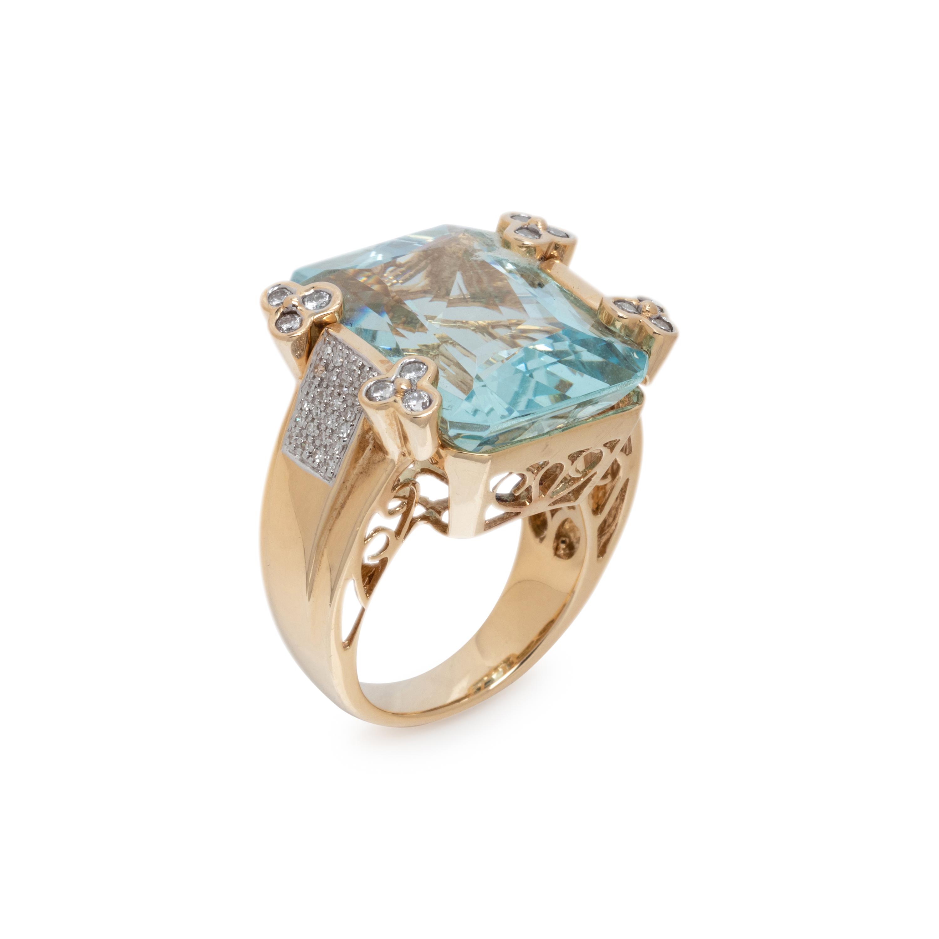 AQUAMARINE AND DIAMOND RING