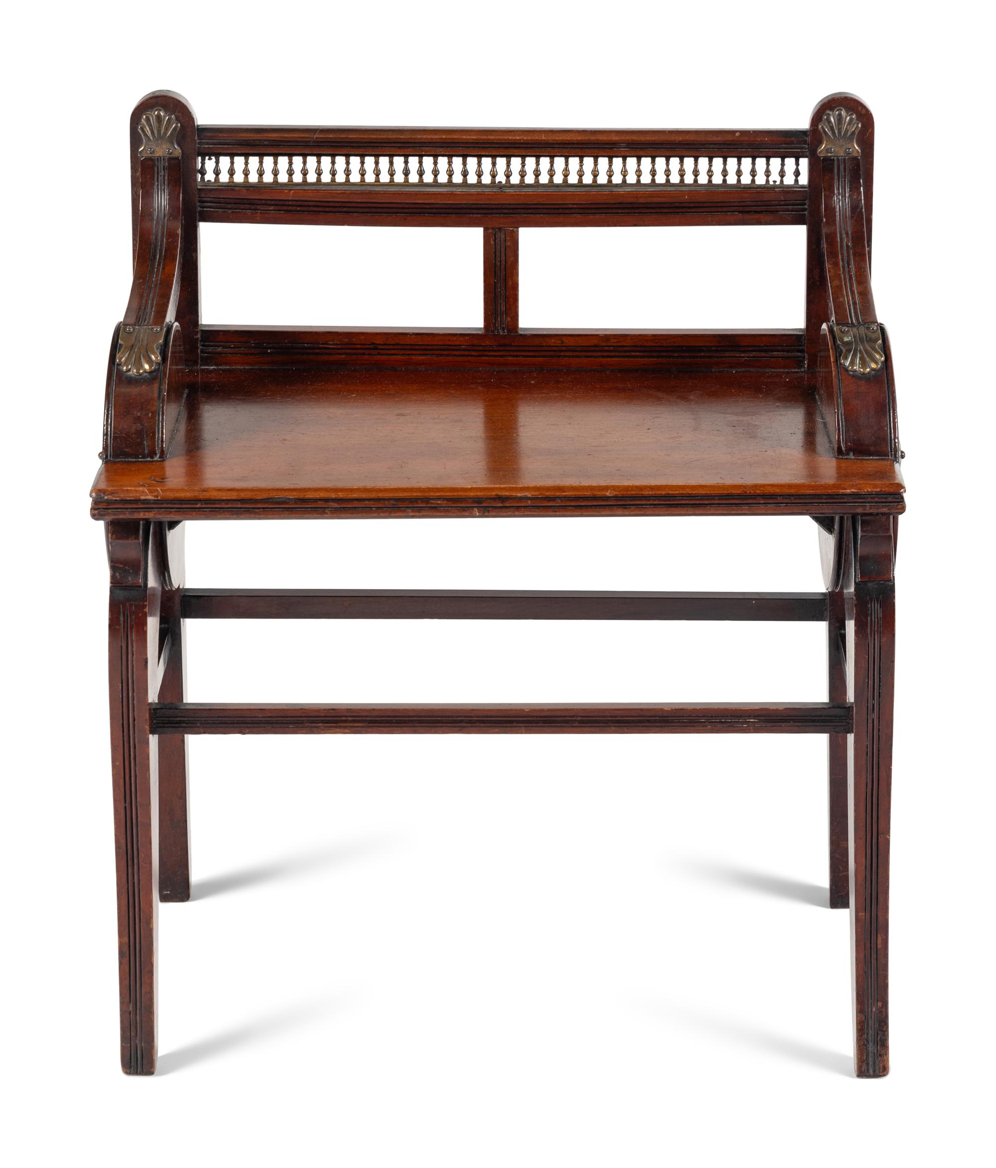 An English Brass Mounted Walnut Hall Stool
