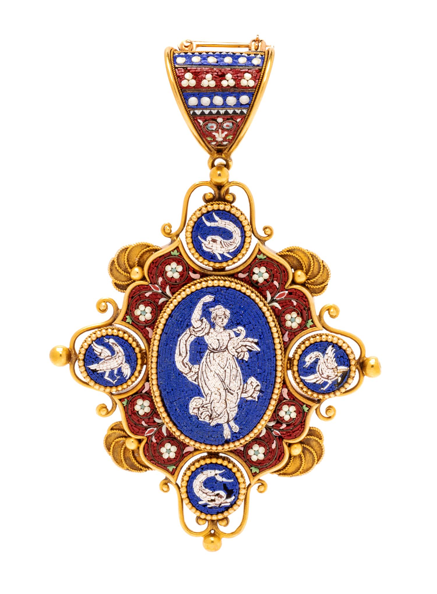 A Victorian Yellow Gold and Micromosaic Pendant/Brooch, Italian and French, 21.40 dwts.