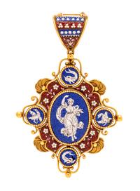 A Victorian Yellow Gold and Micromosaic Pendant/Brooch, Italian and French, 21.40 dwts.