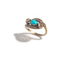 GEORGIAN, YELLOW GOLD, TURQUOISE, AND DIAMOND RING