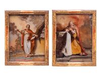 Two Continental Reverse Paintings on Glass Depicting St. Paul and St. Matthew