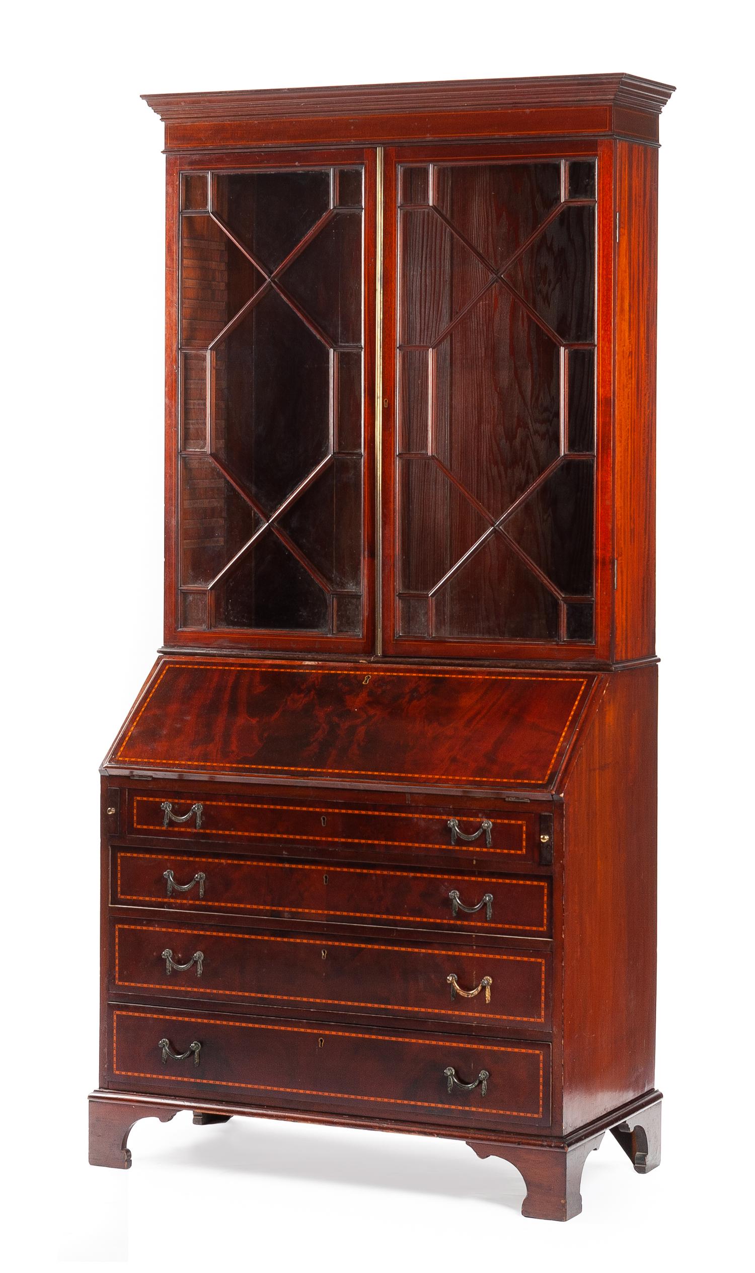 A Georgian Style Mahogany Secretary Bookcase Height 77 x width 36 x depth 18 1/2 inches. — LATE 19TH/EARLY 20TH CENTURY