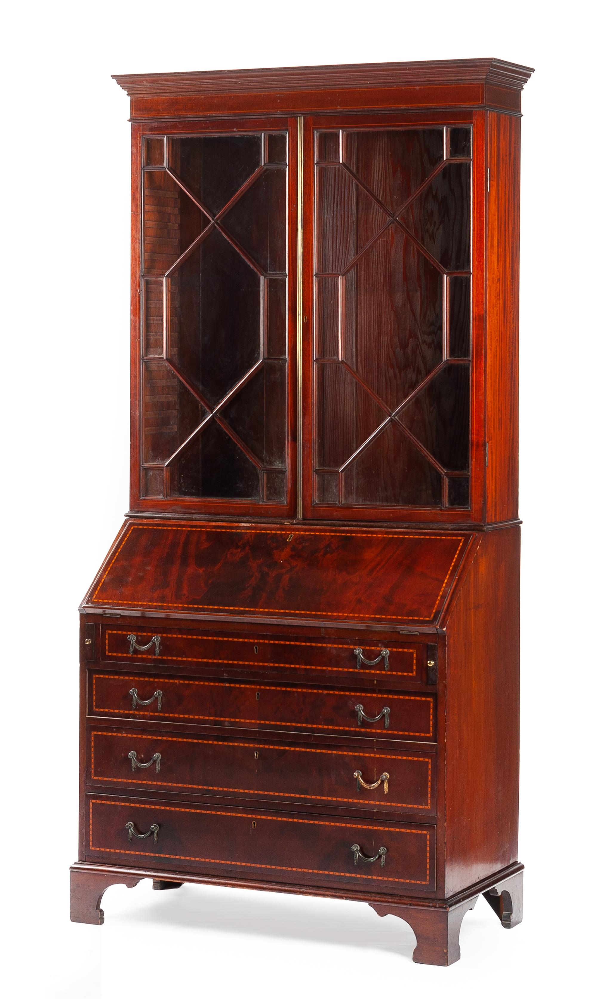 A Georgian Style Mahogany Secretary Bookcase Height 77 x width 36 x depth 18 1/2 inches. — LATE 19TH/EARLY 20TH CENTURY
