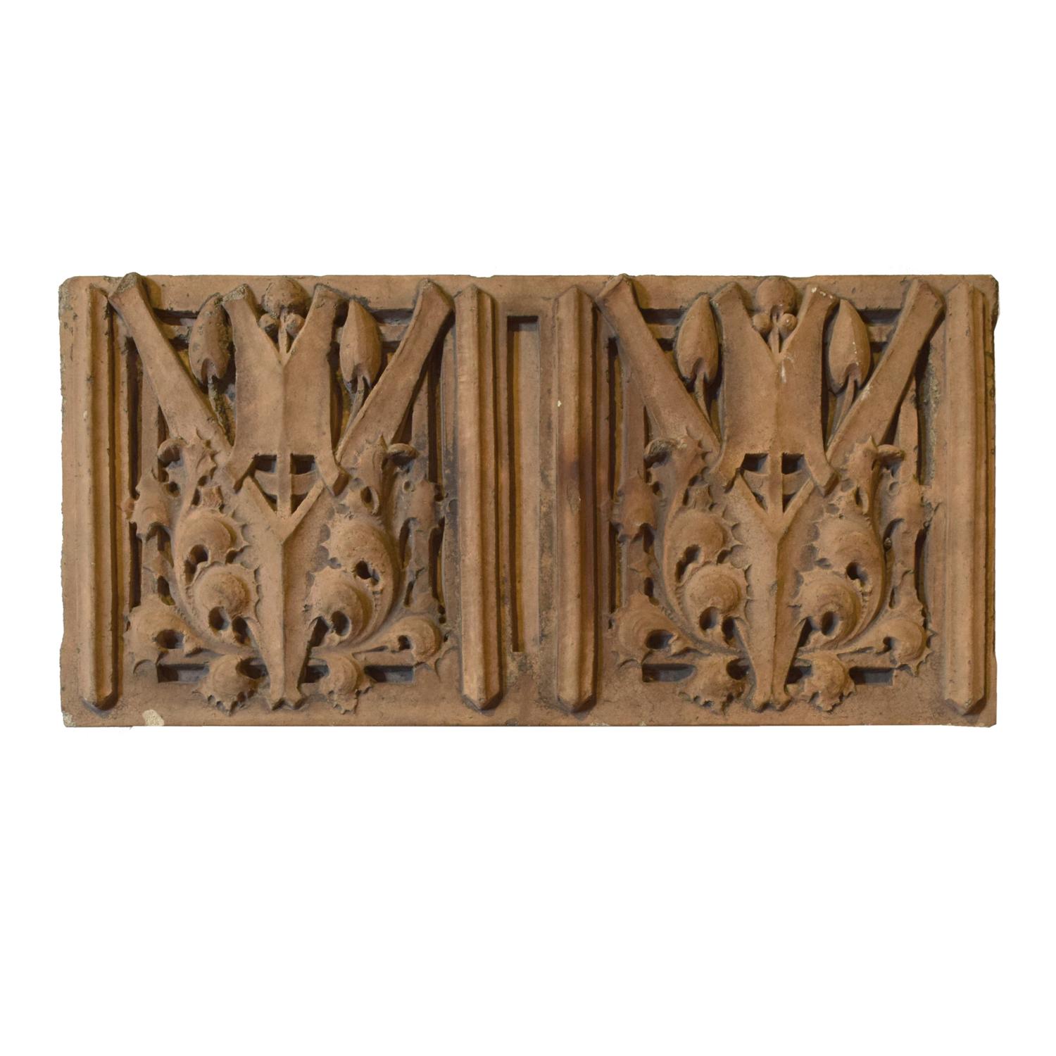 An Elmslie Designed Terra Cotta Fragment from the Oliver Morton School, Hammond, IN. 28.5" W x 5.5" D x 13.5" H — United States, Circa 1936