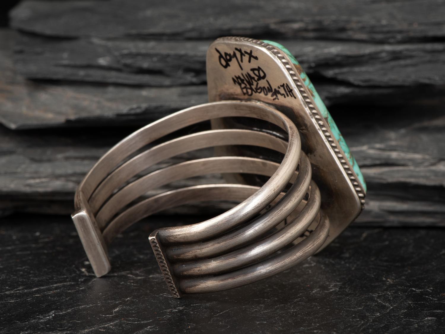 Heavy Sterling Silver Cuff Bracelet, with Large Turquoise Stone