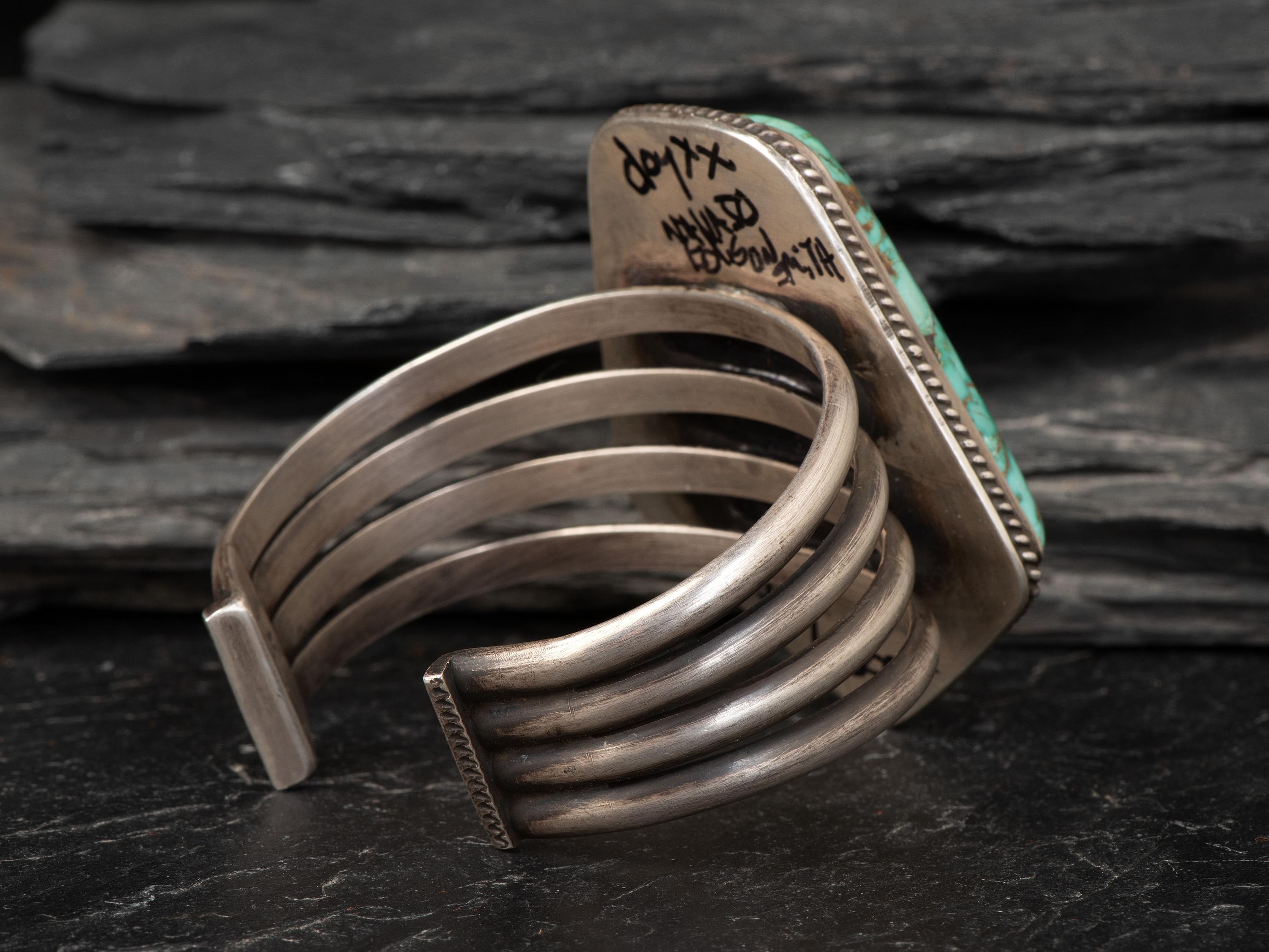 Heavy Sterling Silver Cuff Bracelet, with Large Turquoise Stone
