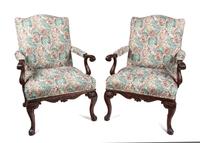A Pair of George II Style Mahogany Open Armchairs Height 40 inches. — 20TH CENTURY