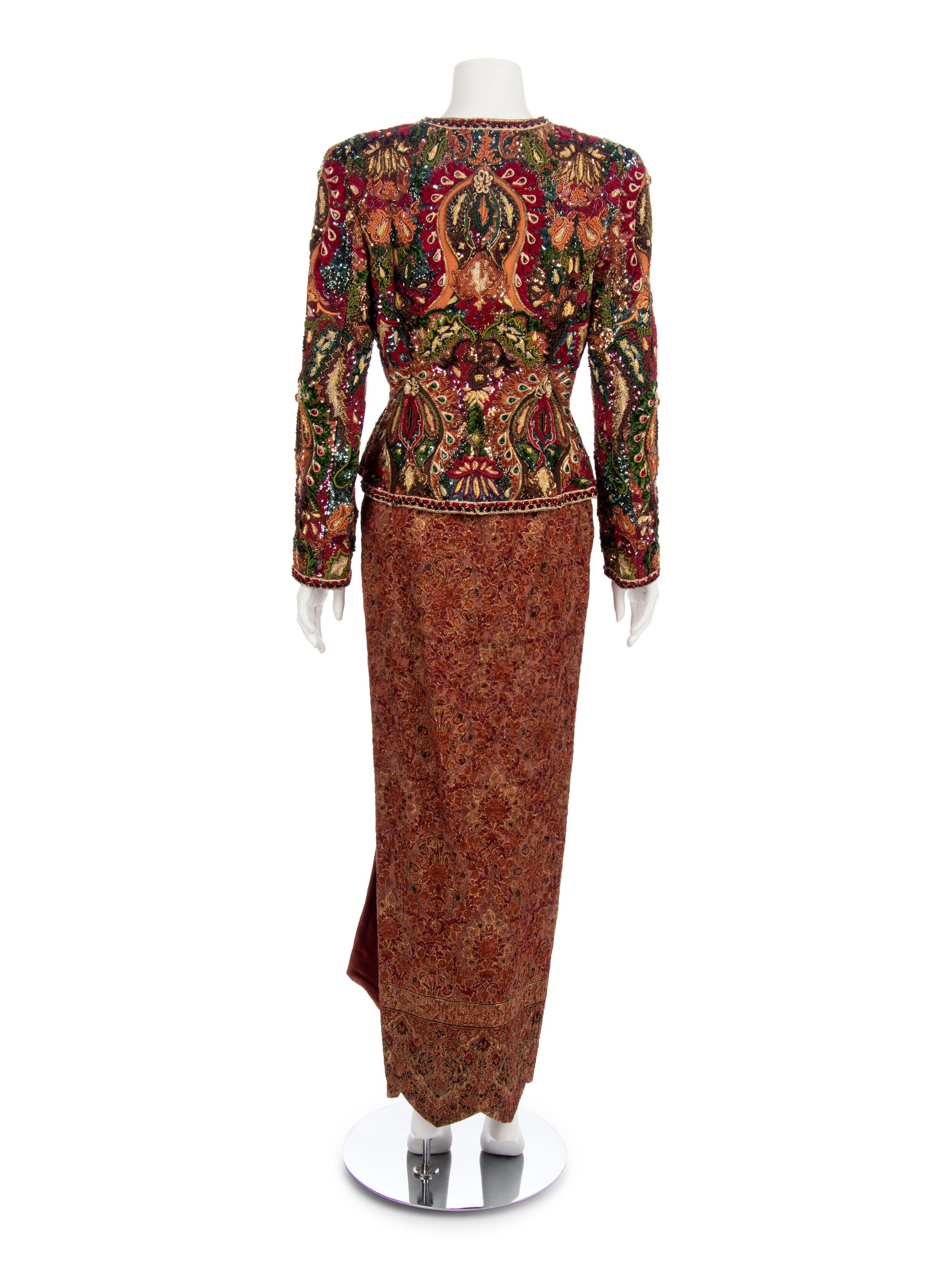 Oscar de la Renta Beaded Jacket and Skirt Ensemble, 1980-90s
