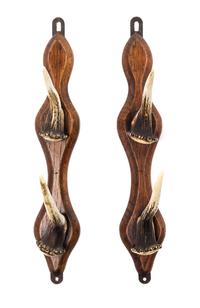 A Pair of German Horn and Oak Coat Racks Height 13 1/2 inches.
