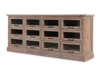 A Recycled Wood Display Cabinet with Glass-Front Drawers