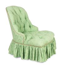 A Green Upholstered Button Tufted Slipper Chair — 20TH CENTURY