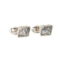 WHITE GOLD AND TOURMALINATED QUARTZ CUFFLINKS