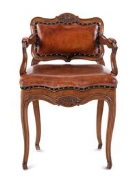 A Louis XV Leather-Upholstered Walnut Bureau Chair
