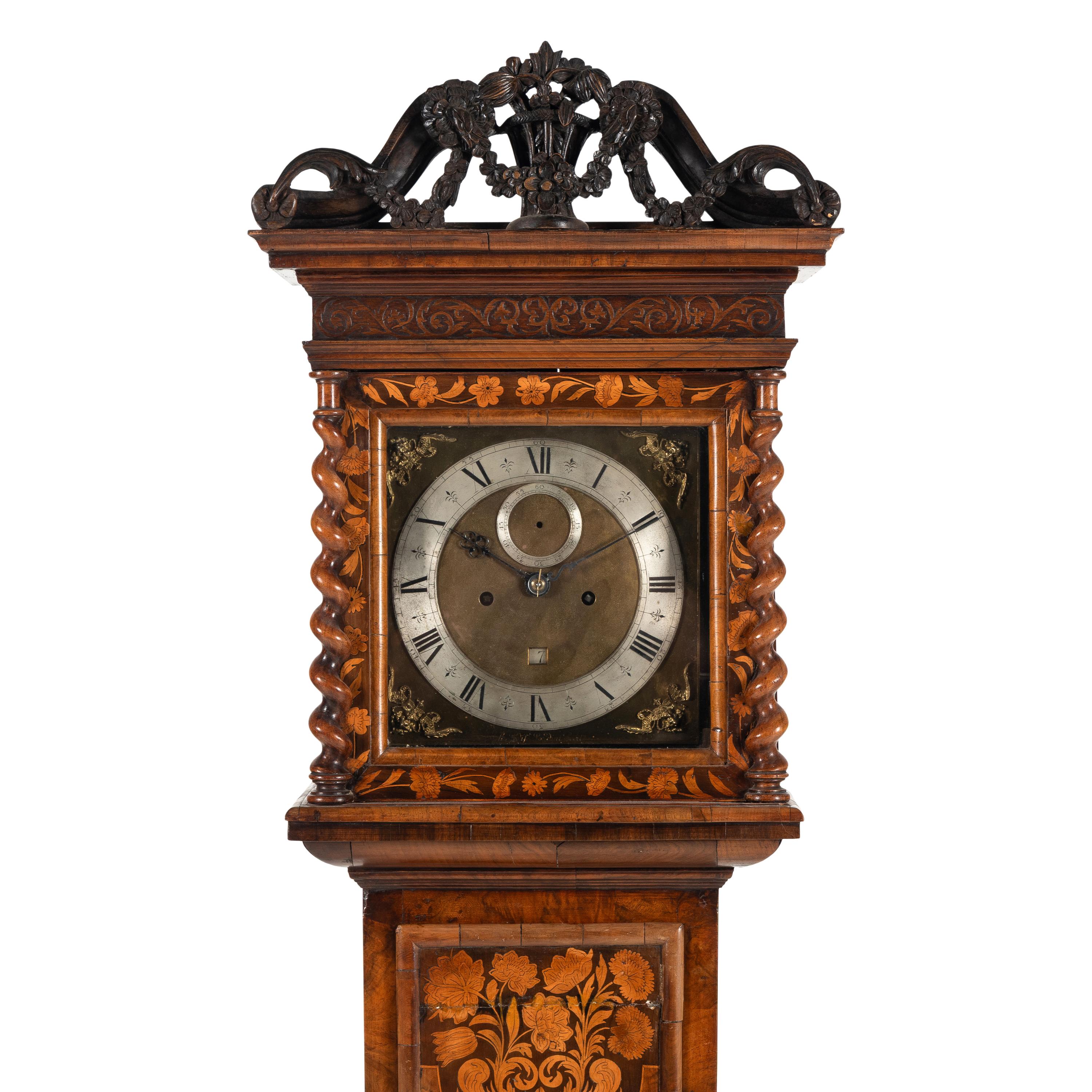 A William and Mary Walnut and Marquetry Tall Case Clock