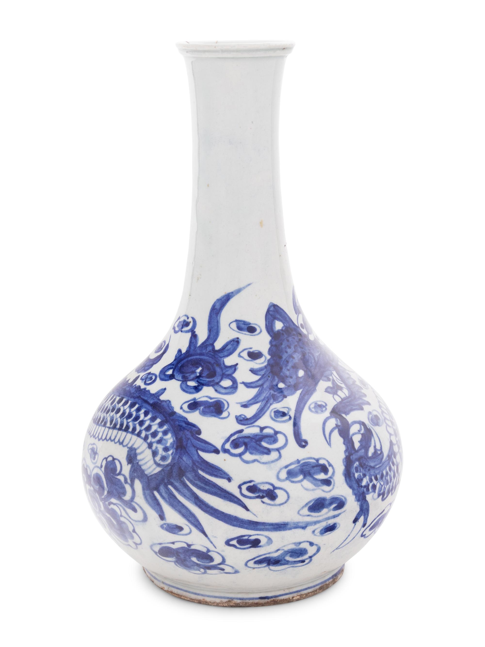 A Korean Blue and White Porcelain Bottle Vase