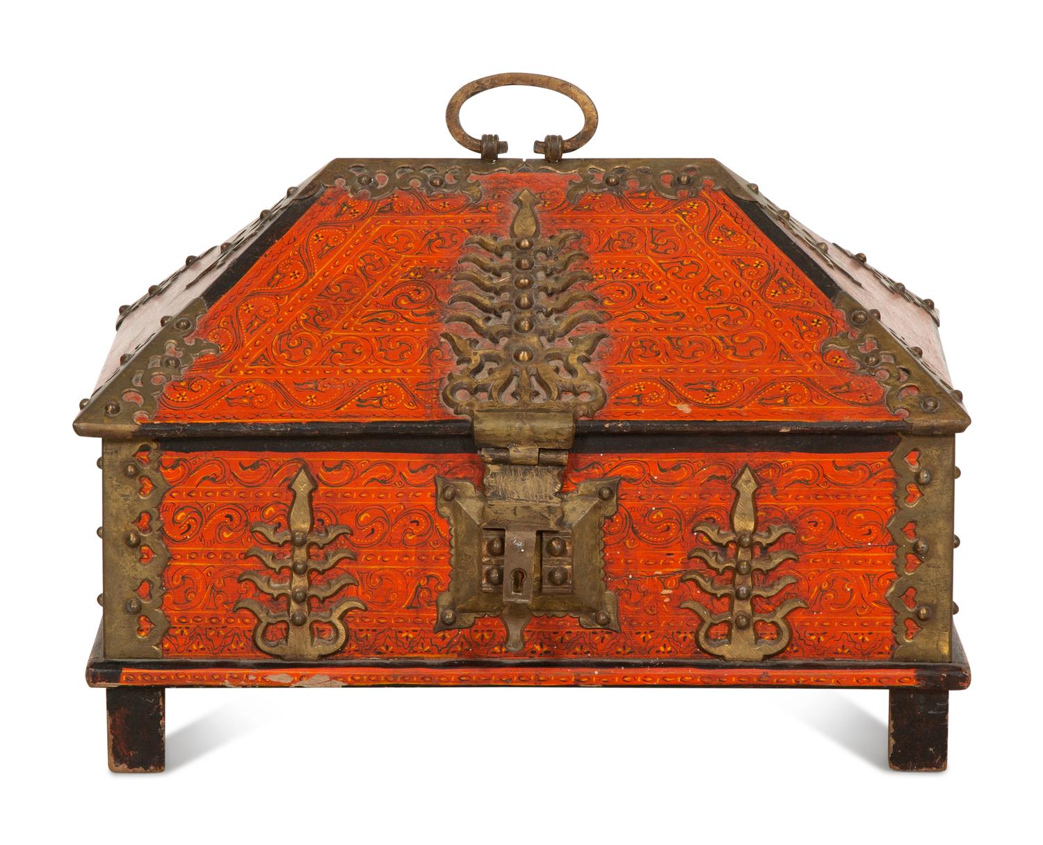 An Indian Painted Wood Table Casket