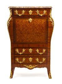 A Regence Style Gilt Bronze Mounted Parquetry Secretaire a Abattant LATE 19TH CENTURY Height 62 x width 39 x depth 17 inches. — LATE 19TH CENTURY