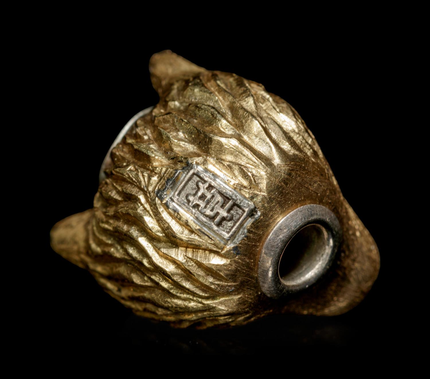 A Metal Wolf Head-Form Ojime