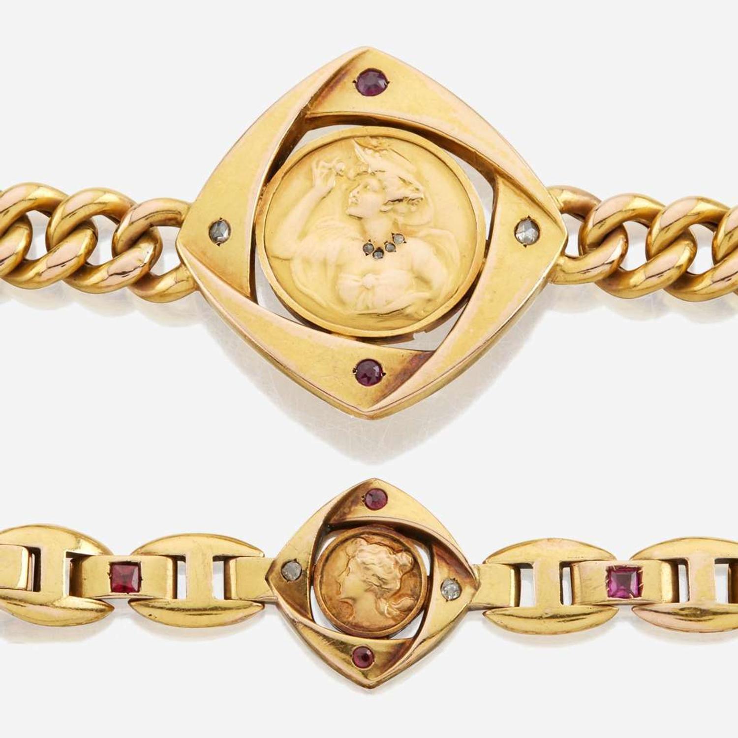 A Pair of Gold, Ruby, and Diamond Bracelets