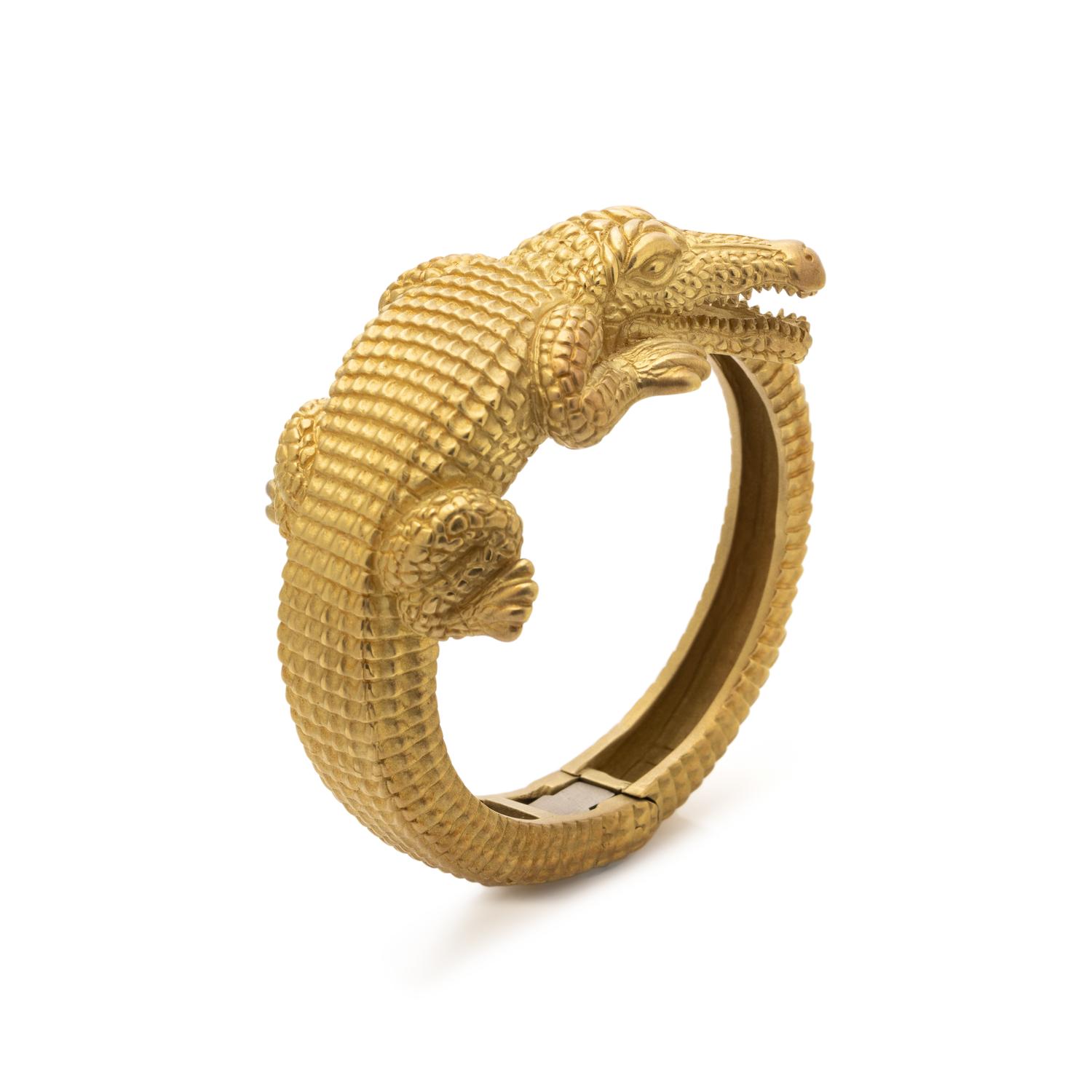 KIESELSTEIN-CORD, YELLOW GOLD ALLIGATOR CUFF BRACELET