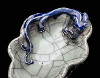 A Chinese Blue Enameled Ge-Type Porcelain 'Chilong' Ink Palette