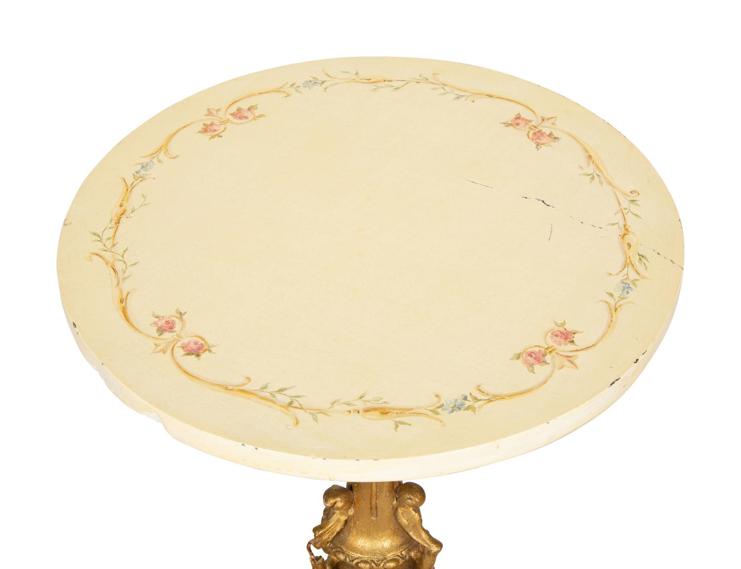A Louis XVI Style Carved Giltwood Tripod Table Base with an Associated Top