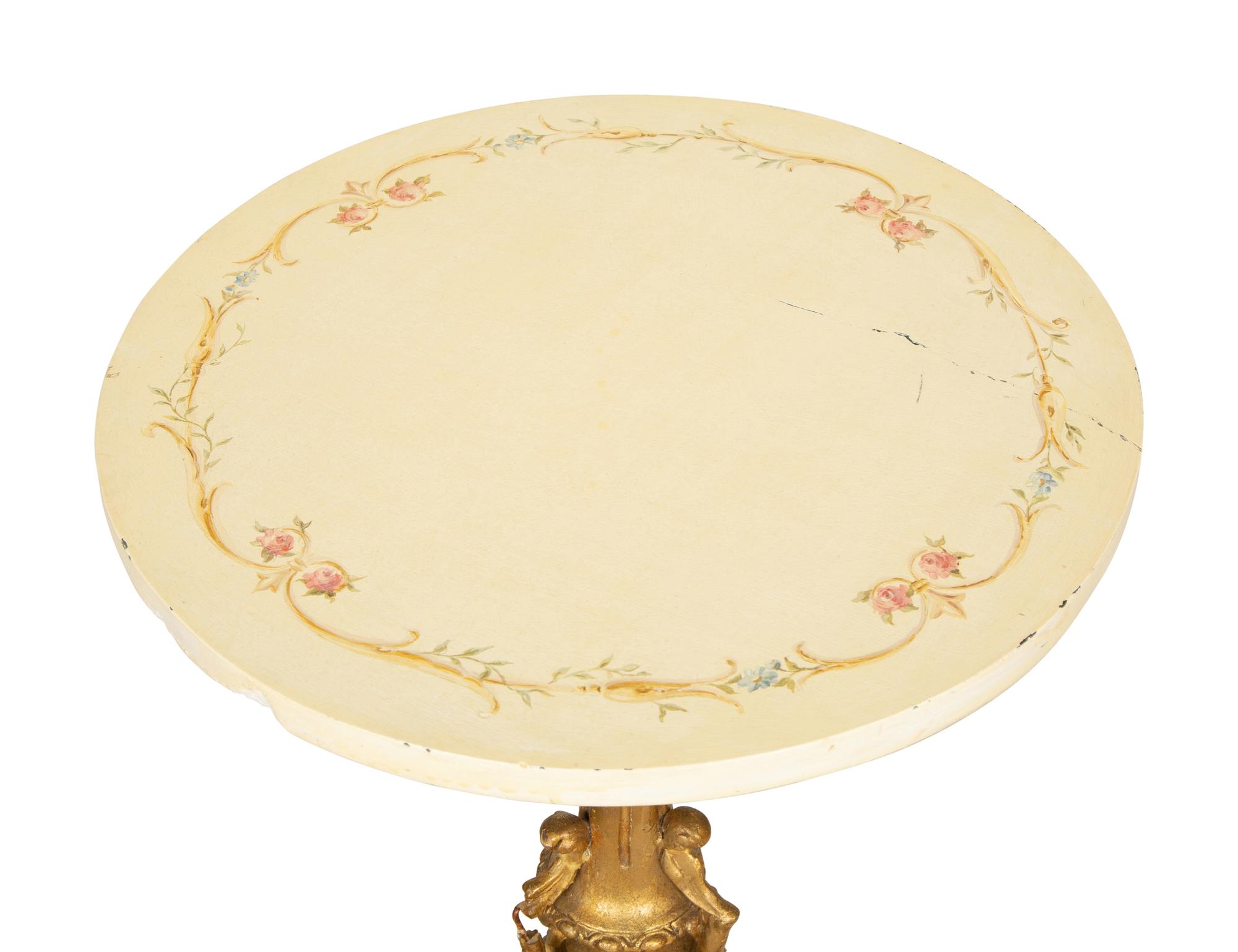 A Louis XVI Style Carved Giltwood Tripod Table Base with an Associated Top