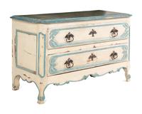 A Louis XV Provincial Blue and Cream-Painted Commode