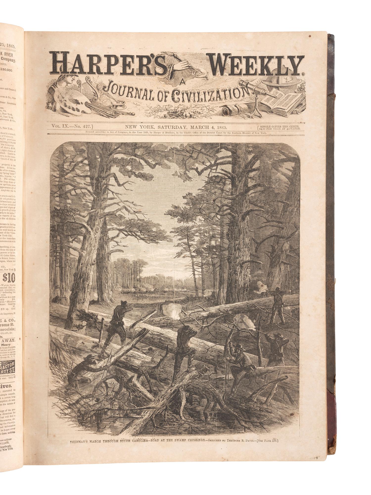 [CIVIL WAR]. Harper's Weekly. 305 issues in 6 bound volumes. New York: Harper & Brothers, 1860-1865.