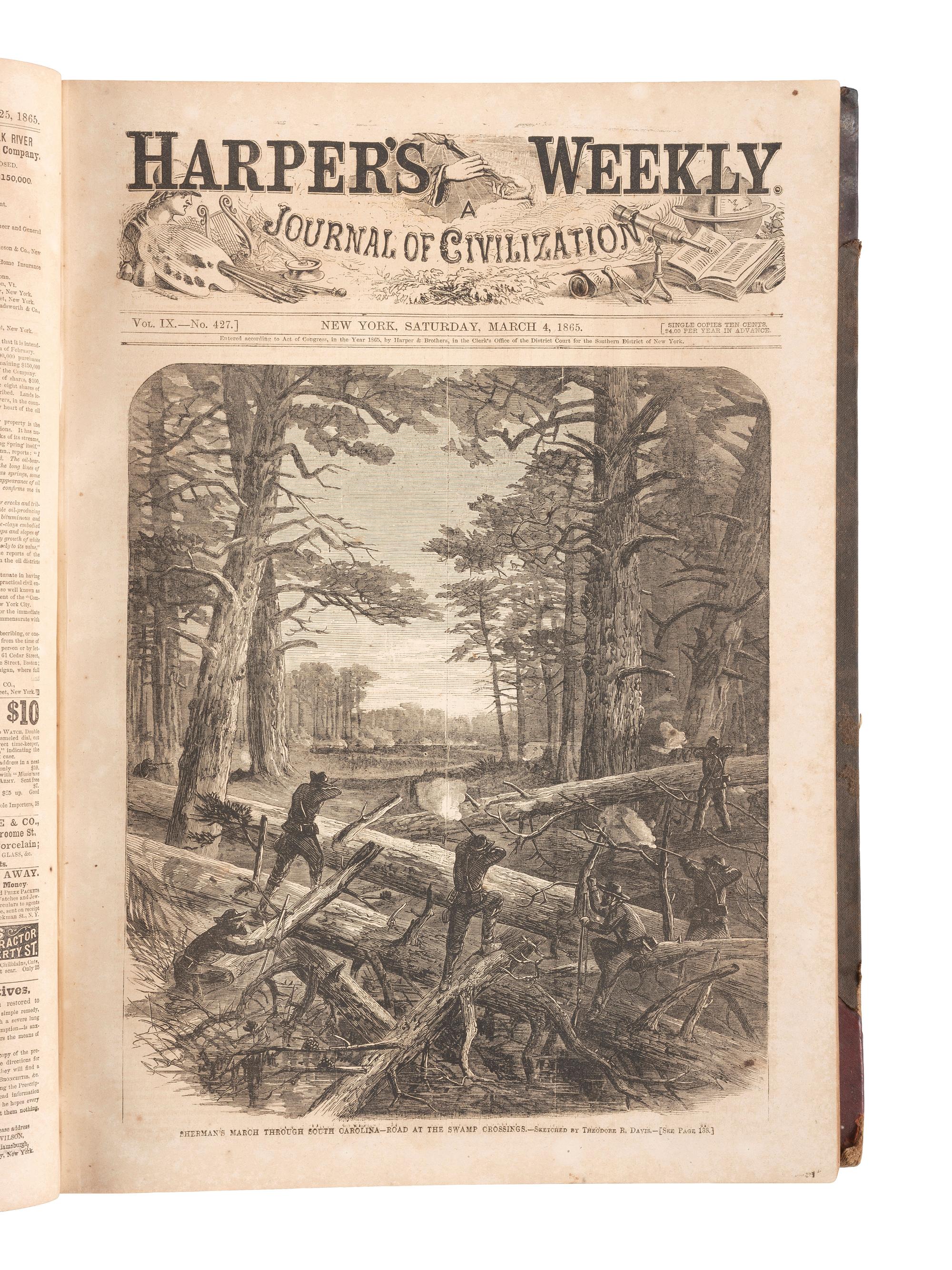 [CIVIL WAR]. Harper's Weekly. 305 issues in 6 bound volumes. New York: Harper & Brothers, 1860-1865.
