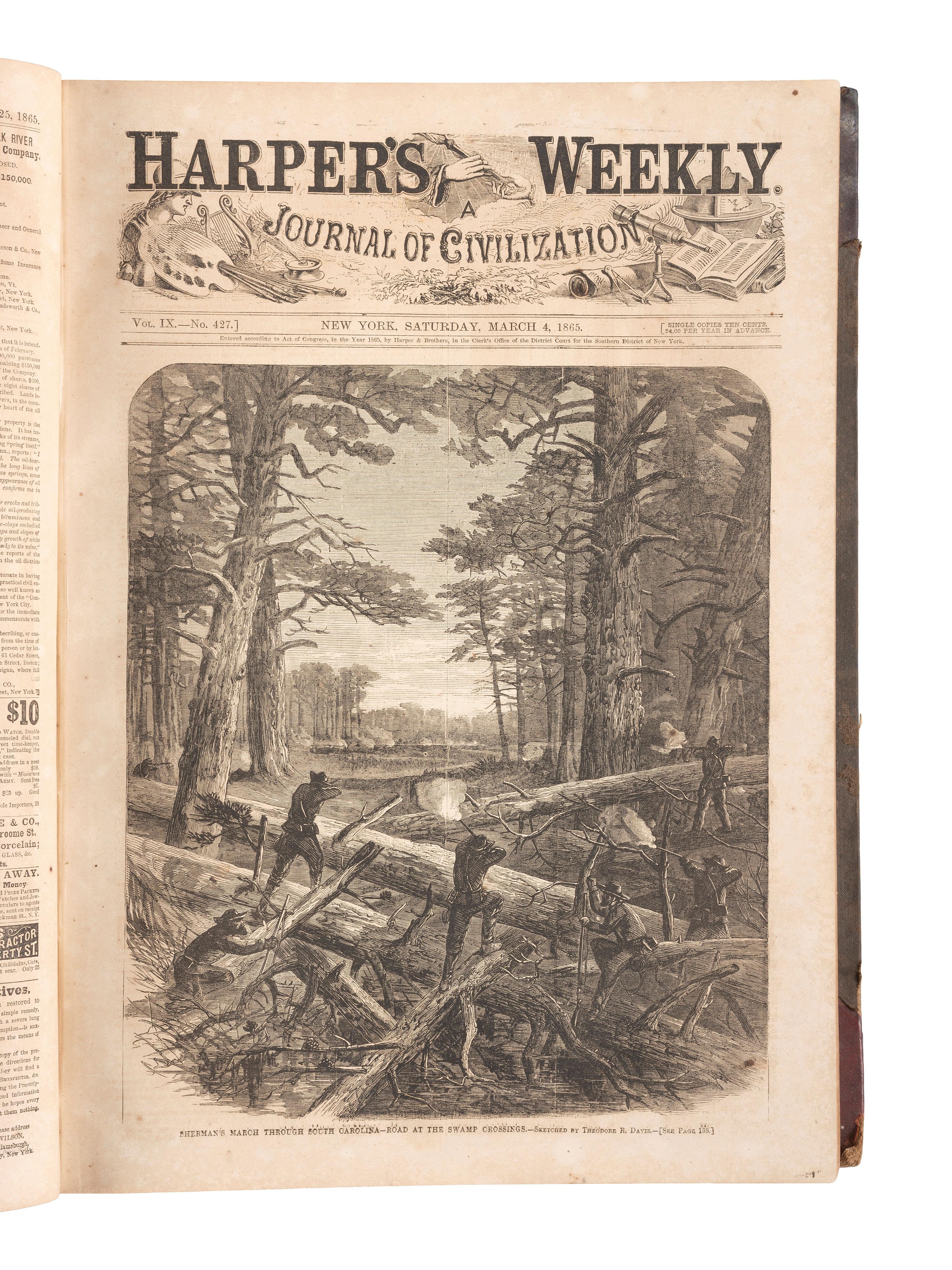 [CIVIL WAR]. Harper's Weekly. 305 issues in 6 bound volumes. New York: Harper & Brothers, 1860-1865.