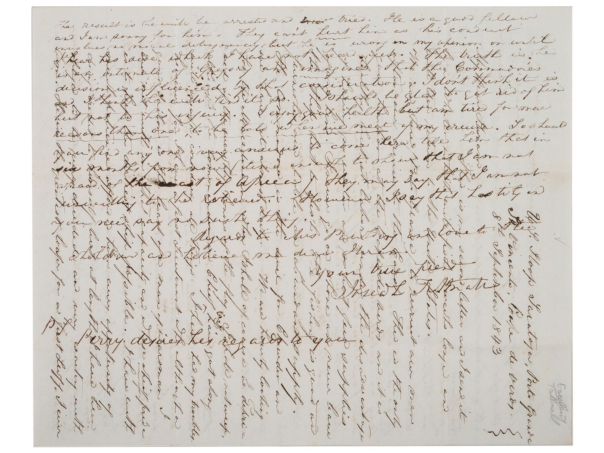 [US NAVY]. TATTNALL, Commodore Josiah (1795-1871). Correspondence from Josiah Tattnall III to his longtime friend Commodore Hiram Paulding, 1830s-1850s. [ With: ] Paulding's manuscript account of their friendship.