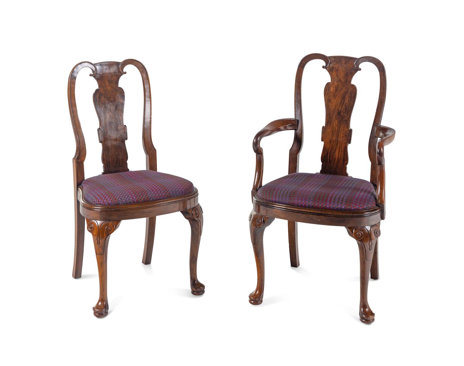 A Set of Eight George I Style Walnut Dining Chairs