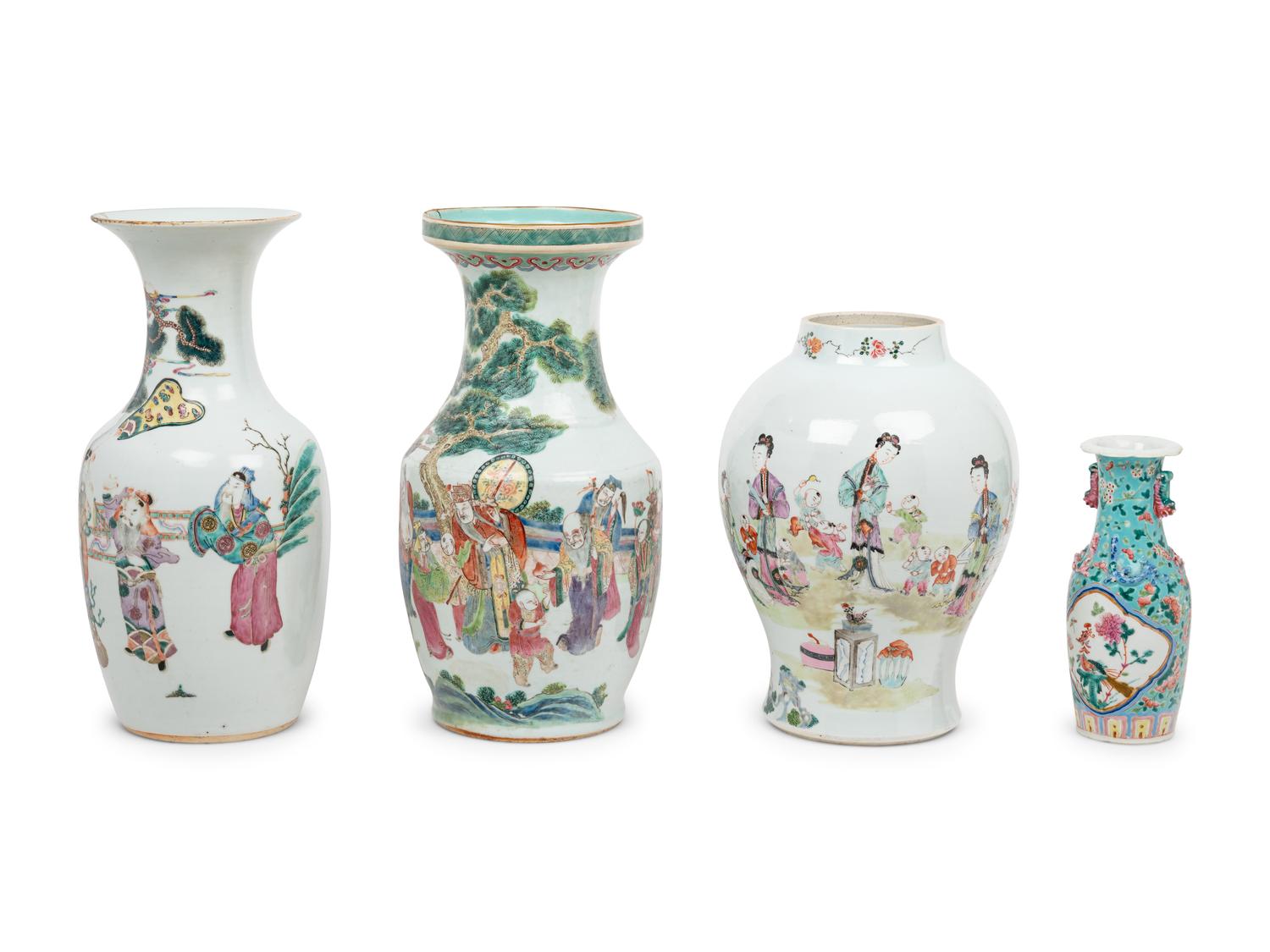 Four Famille Rose Porcelain Vases
