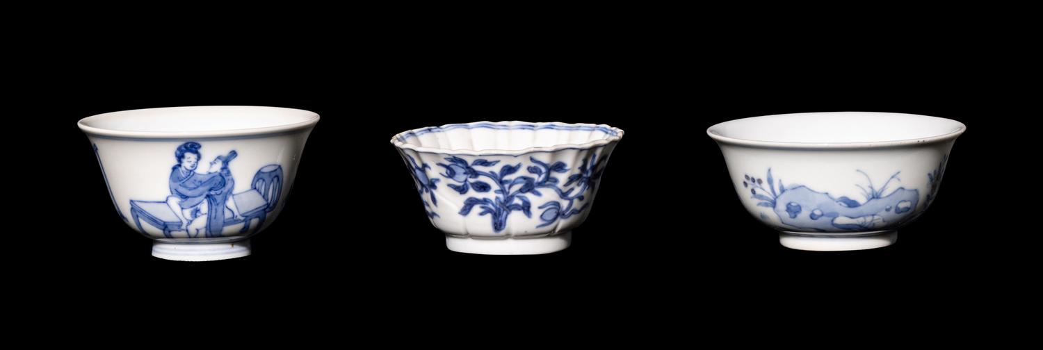 Three Chinese Blue and White Porcelain Cups