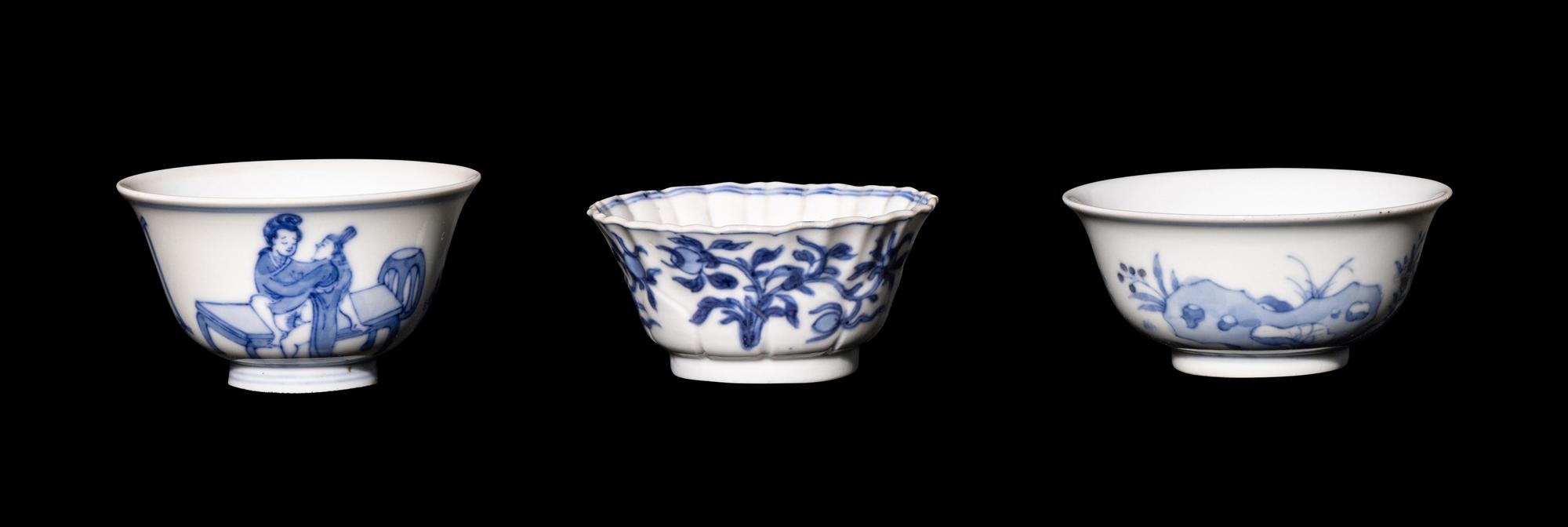 Three Chinese Blue and White Porcelain Cups