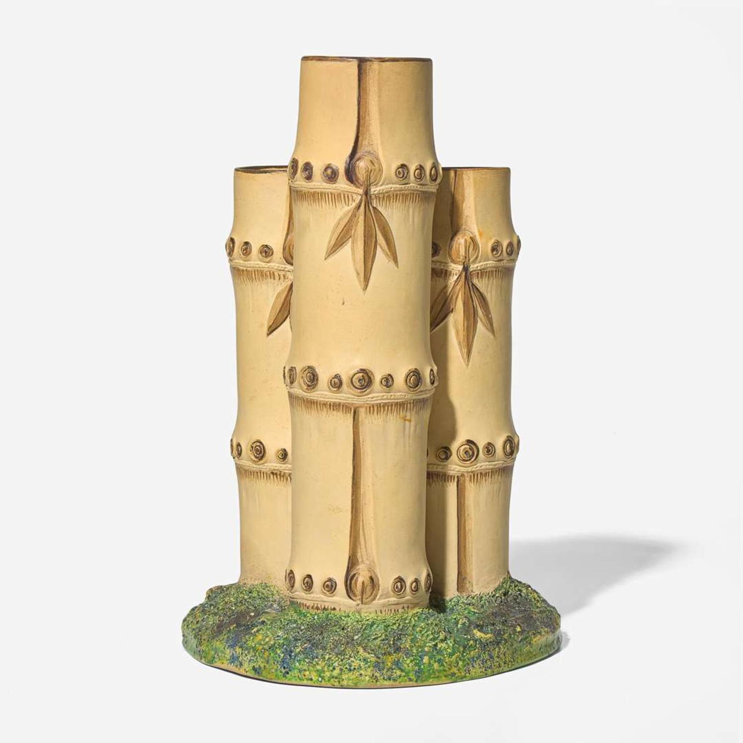 A Wedgwood Encaustic-Decorated Caneware Three-Tube Bamboo-Form Vase UK, circa 1800