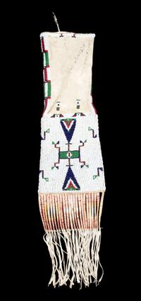 A Sioux Beaded and Quilled Pipe Bag Length overall 29 1/2 x width 8 inches.