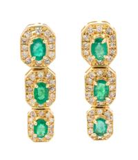 A Pair of Yellow Gold, Emerald and Diamond Earrings, 5.50 dwts.