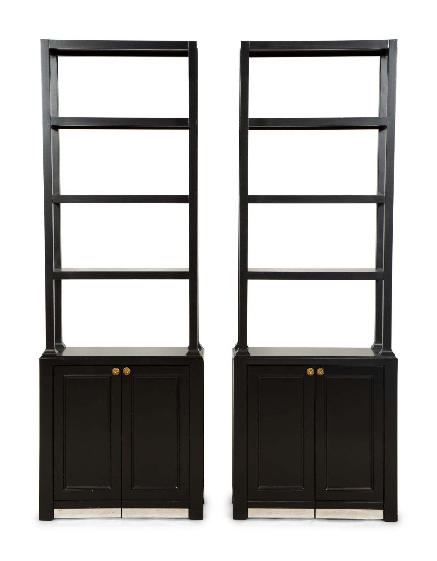 A Pair of Custom Neoclassical Style Black-Painted Bookcases