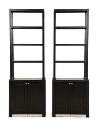 A Pair of Custom Neoclassical Style Black-Painted Bookcases