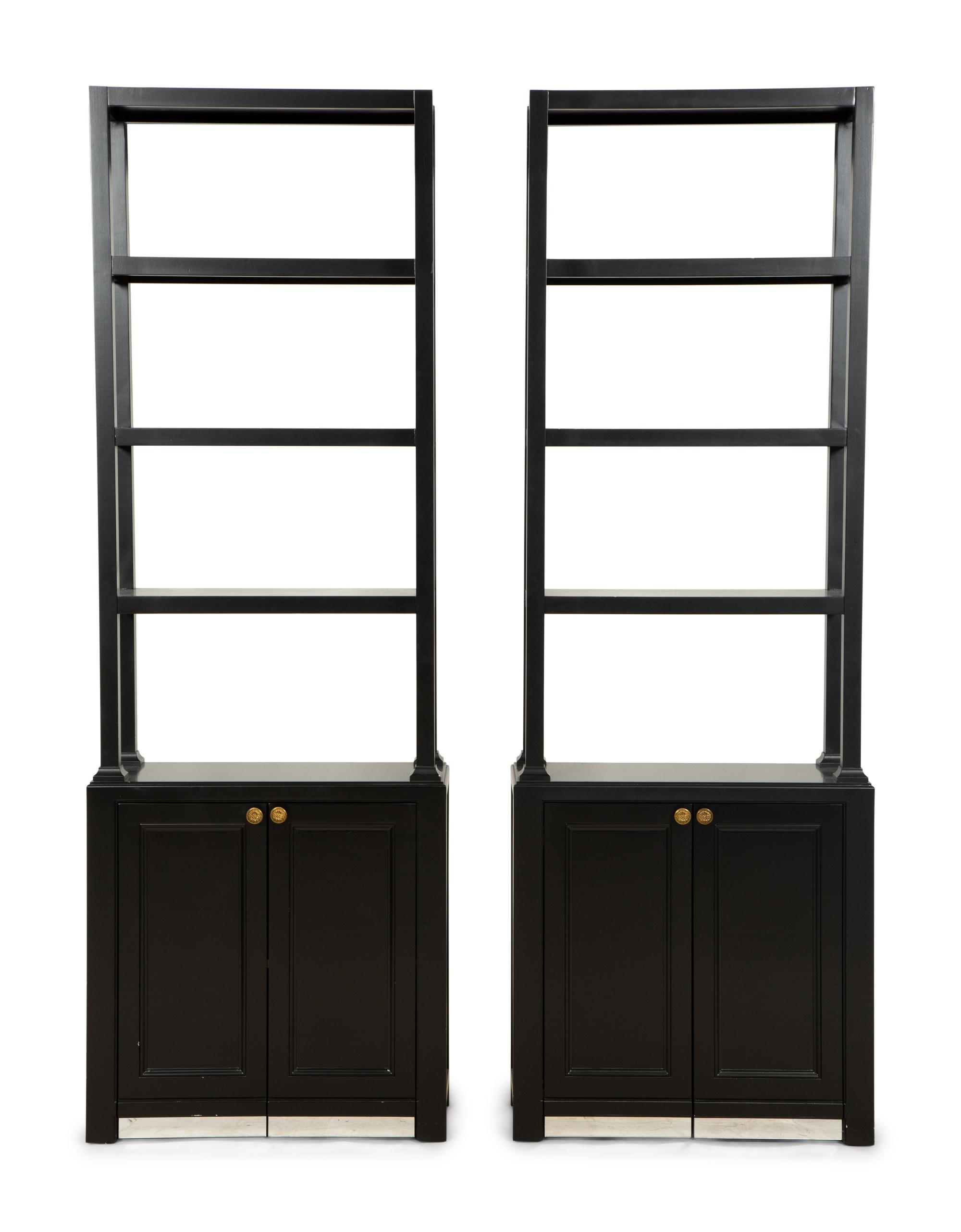 A Pair of Custom Neoclassical Style Black-Painted Bookcases